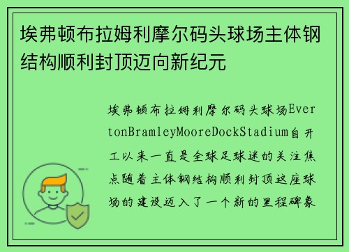 埃弗顿布拉姆利摩尔码头球场主体钢结构顺利封顶迈向新纪元